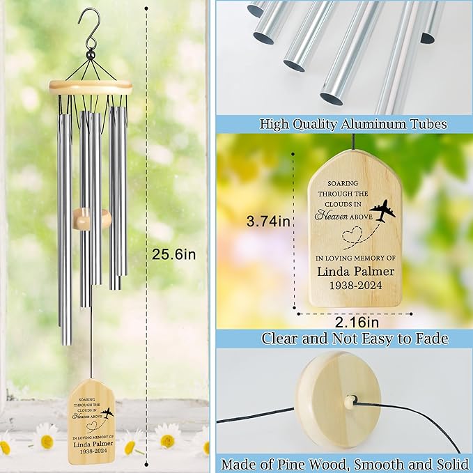 Airplane Sympathy Wind Chime | Personalized Memorial Wind Chimes | Wind Chimes for Loss of Loved One | Airplane Memorial Gift | Airplane Pilot Sympathy Gift | Airplane Remembrance Gift