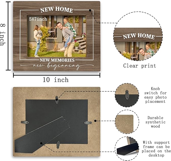 FONDCANYON New Home Memories Housewarming Picture Photo Frame, First Home Gifts (5x7 Inch Photo) (Color-4)
