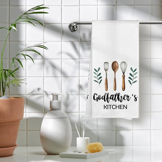Godfather's Kitchen Towels, Godfather Christmas Birthday Gifts Hand Towels for Godfather from God Daughter, Rustic Farmhouse Decorative Tea Dish Towels for Room Father's Day Decor 16x24 in