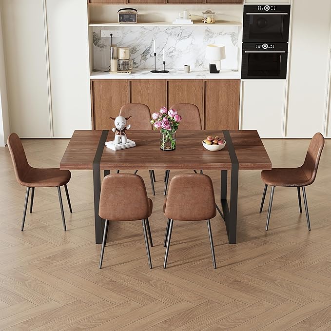 7 Piece Dining Table Set for 6,Modern 71'' Rectangle Dining Table and Modern Dining Chairs 6,Kitchen Table and Chairs for 6,Ideal for Kitchen Dining Room