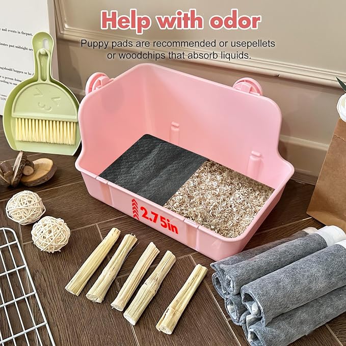 RUBYHOME Rabbit Litter Box Bunny Litter Box Guinea Pig Potty Trainer Corner Bedding Pet Potty Pan for Rabbit Guinea Pig Ferret Small Animal Cage Accessories