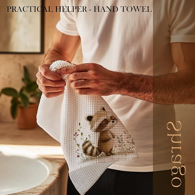 Raccoon Decor Kitchen Towels, Gifts for Raccoon Lovers Dish Tea Towels for Kitchen, Animal Lover Gifts Decorative Hand Towel for Kids Bathroom Decor, 16x24 Inch
