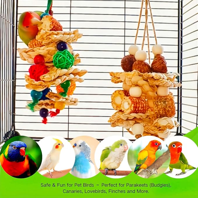 2pcs Bird Toys for Parakeets,Parrot Cage Chewing Hanging Toy | Bird Foraging Toys,Parrot Toy For Conure Cockatiel Budgies Lovebird