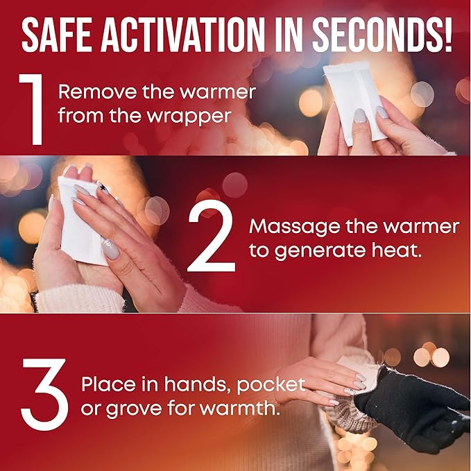 Hand Warmers - Long-Lasting, Safe, Natural, Odorless Air-Activated Warmer