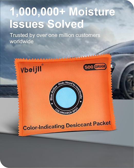500 Gram (2 Pack) Color-Indicating Desiccant Packs for Storage, Rechargeable Silica Gel Packets, Dehumidifier for Cars, Gun Safe, 3D Filaments, Safe, Electronics