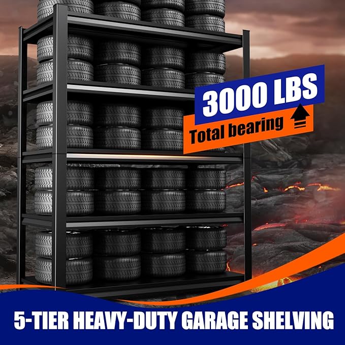 71" H-35 W Garage Shelving Heavy Duty Storage Shelves, Metal Adjustable Shelving Unit, Utility Garage Organizer Shelf for Basement, Pantry, Kitchen, Warehouse,16" D x 35" W x 71" H, Black