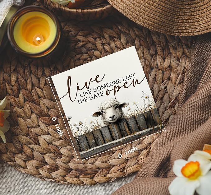 Live like Someone Left the Gate Open Sheep Sign, Cottagecore Animal Wooden Signs, Rustic Farmhouse Wood Sign Home Decor, Farm Animal Easter Sheep Decor for Home Office Badroom,6x6