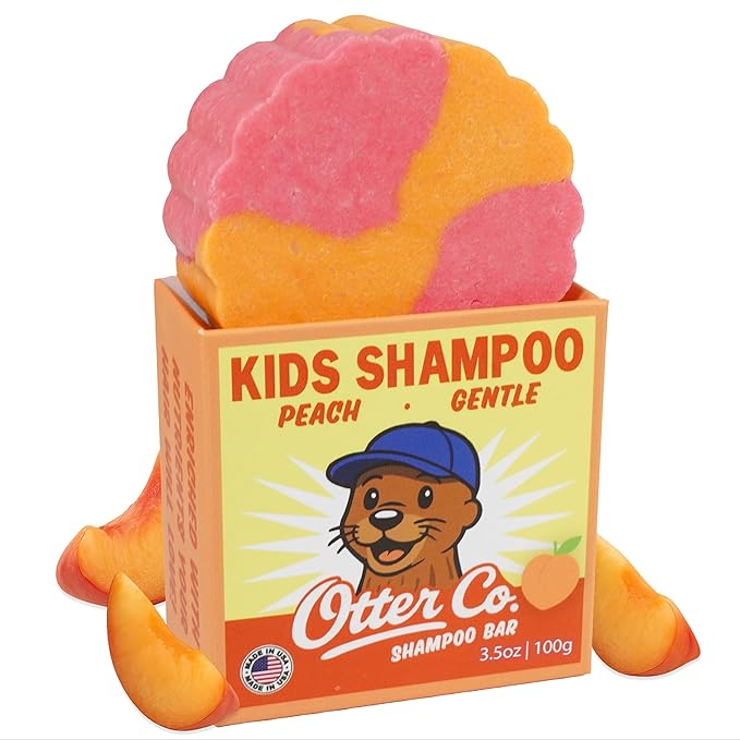 Otter co. Kids Gentle Peach Shampoo Bar – Tear Free Toddler Shampoo – Sulfate Free & Non Toxic – Made with Organic Ingredients – Vegan, Cruelty Free, Natural & Hydrating for All Hair, Made in USA