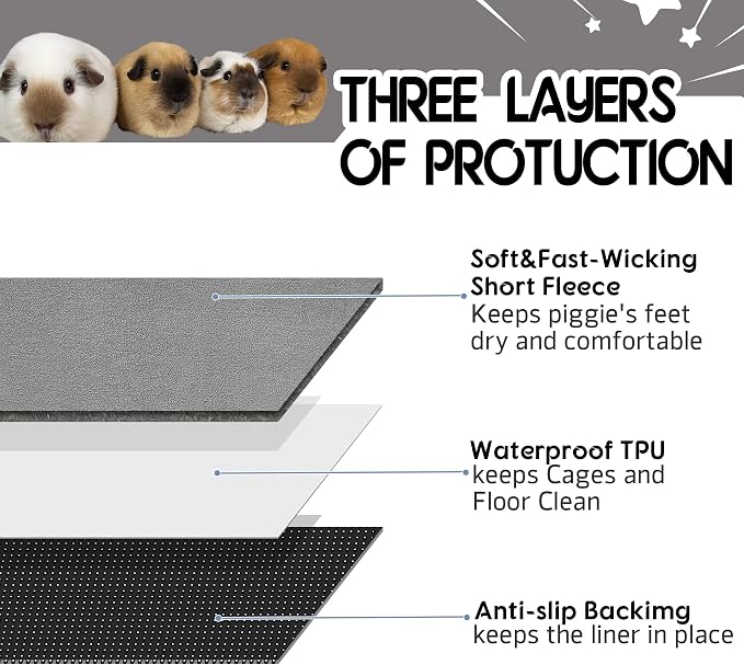 Guinea Pig Bedding, Cage Liners, Washable, Reusable & Leakproof | Premium Fleece Material, Instant Absorbent, Anti-Slip Bottom, Ideal Pee Pads for Small Animals.