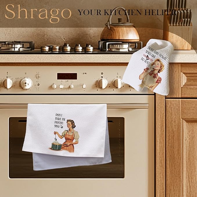 Sarcastic Funny Kitchen Towels, Hostess Gifts, Retro Housewife Dish Tea Towels for Kitchen, Funny Sarcastic Gifts for Women Decorative Hand Towel, 16x24 Inch Set of 2