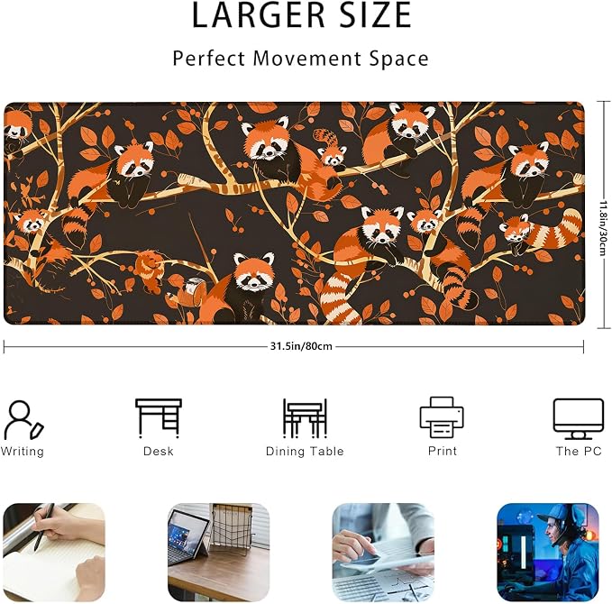 Red Pandas Gaming Mouse Pad Gifts 31.5" x 11.8", Non-Slip Rubber Base MousePads for Computers Laptop School Office Home Accessories Decor, Mouse Pad, Keyboard Desk Mat