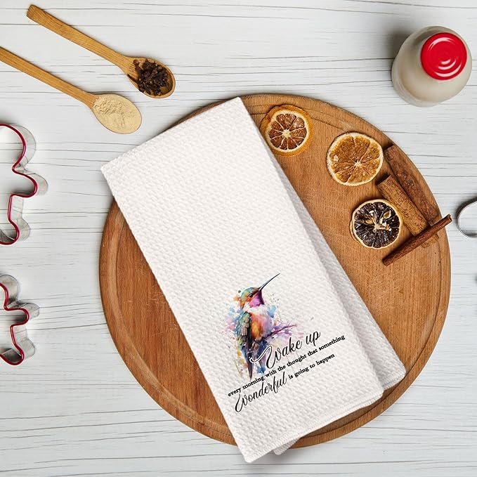 Hummingbird Inspirational Quotes Kitchen Decor Towels,Wake Up Every Morning with The Thought That Something Wonderful Dish Towels for Kitchen,Motivational Quotes Decorative Bathroom Hand Towel