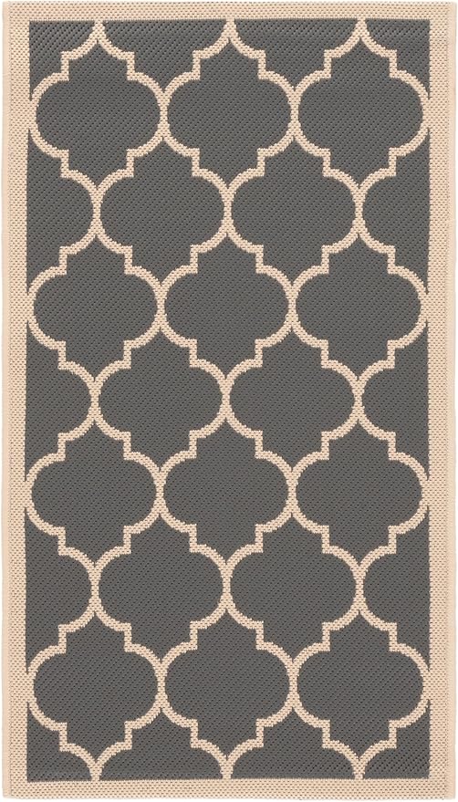 SAFAVIEH Washable Rug Outdoor Courtyard Collection - 2' x 3'7", Anthracite & Beige, Non-Shedding & Easy Cleaning, Ideal for Patio, Front Door, Entryway, Doormat (CY6914-246)