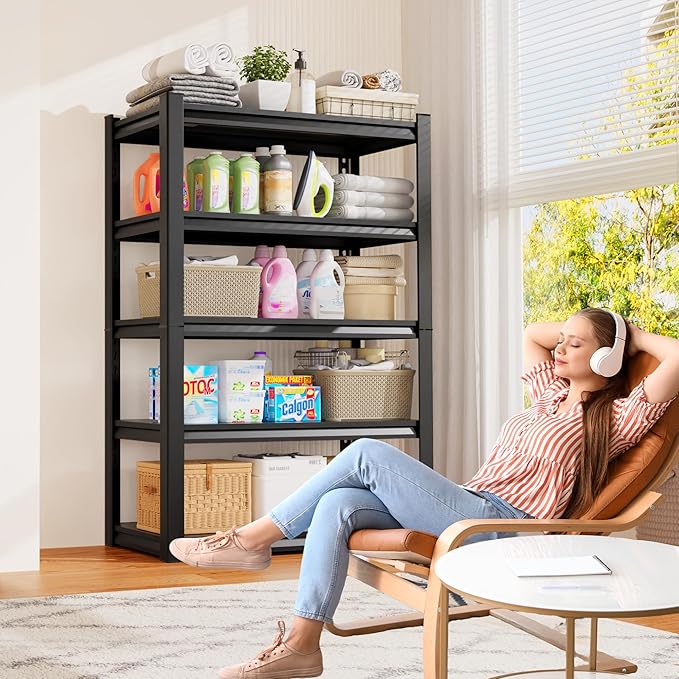 45.7" W Garage Shelving 5-Tier Heavy Duty Storage Shelves, Adjustable Metal Shelving Unit, Utility Garage Organizer Shelf for Basement, Pantry, Warehouse, Supermarket, 45.7" Wx19.7 Dx71.2 H