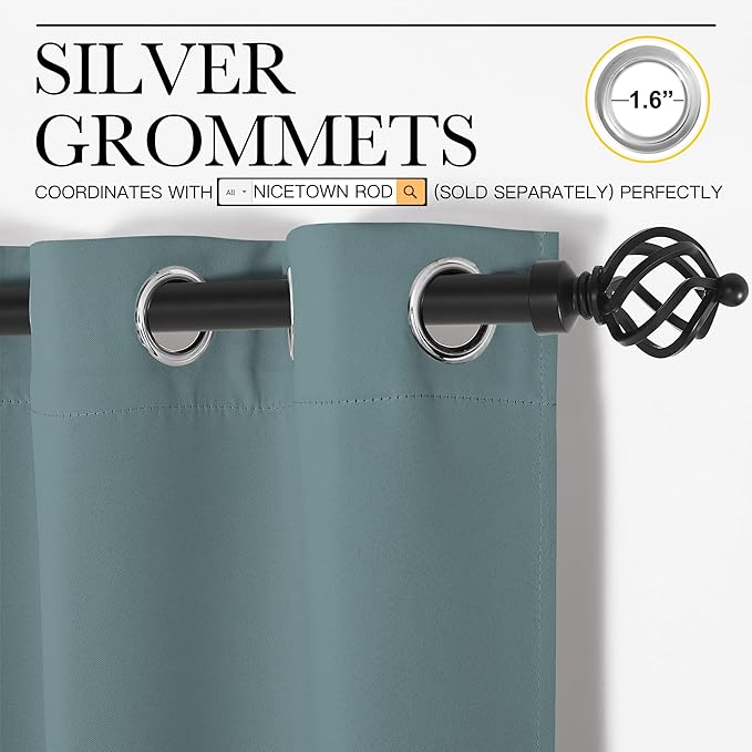 NICETOWN Modern Blackout Curtains Noise Reducing, Thermal Insulated and Privacy Room Darkening Drape Panels for Boy's Guest Room Door Window (Greyish Blue, 2 Panels, W42 x L95 -Inch)