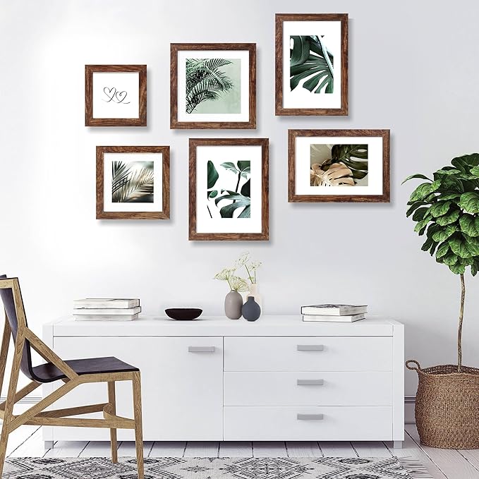 8x11 Picture Frame Set of 2, Made of Real Glass and Rustic Brown Wooden Frame - 8 by 11 Photo for Wall or Tabletop Display