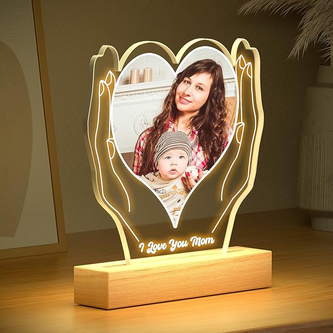 Personalized Mothers Day Gifts for Mom from Daughter & Son, Custom Picture Frames with Photo, Personalized Picture Frame with Night Light, Personalized Photo Gifts for Women, Baby, Kid