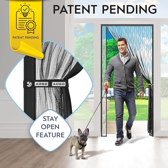AUGO Fiberglass Magnetic Screen Door Reversible Left Right Side Opening - Self Sealing, Heavy Duty, Hands Free, Keeps Bugs Out - Pet and Kid Friendly - Patent Pending Keep Open Feature – 38” x 83”