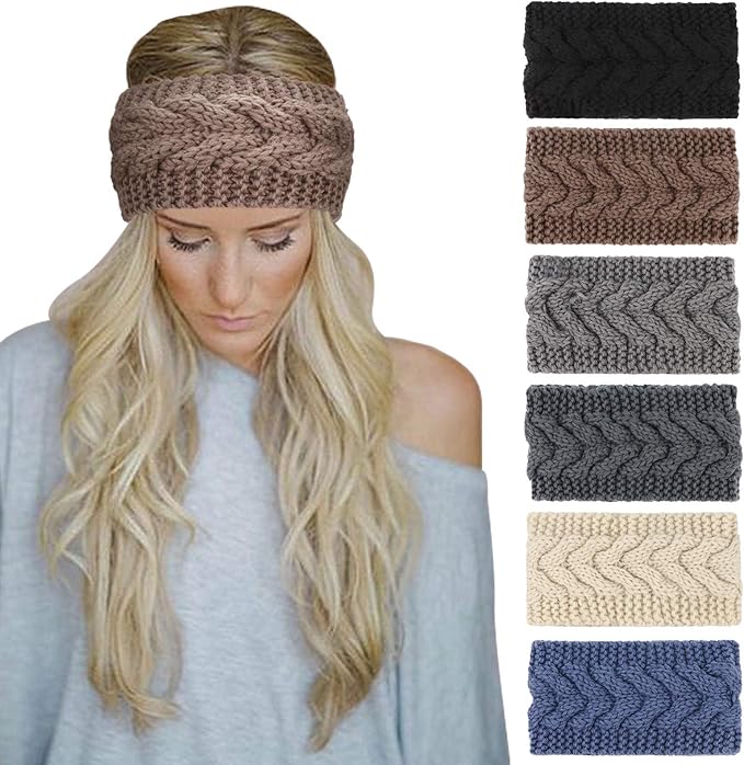 DRESHOW Winter Knit Chunky Headbands for Women Crochet Turban Knitted Ear Warmer Fashion Head Wrap 6 Pack