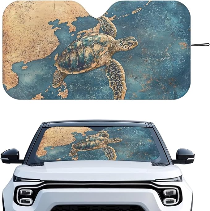 Map Turtle Windshield Sun Shade for Heat Protection Fashion Front Windshield Sun Visor Protector All Seasons Keep Your Vehicle Cool