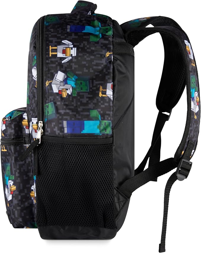 AI ACCESSORY INNOVATIONS Minecraft Chicken Jockey Boys & Girls Backpack, 16” Bookbag w/Molded Chicken Rubber Dangle