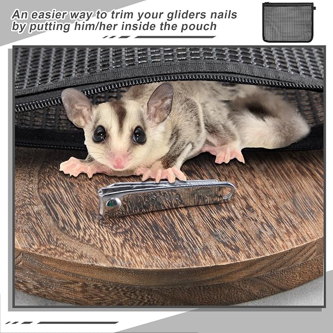 Abbylike 2 Pcs Sugar Glider Nail Trimmer Nails Trimming Pouch Mesh 7.87 x 9.84 inches Trim Bag for Guinea Pig Rat Ferrets Small Pets, Black