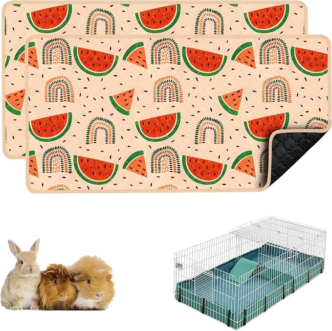 Guinea Pig Cage Liner, 49"x24" Bedding for Midwest Cage 2 Pack, Watermelon | Washable Fleece Bedding, Super Absorbent, Non-Slip, Waterproof Rabbit Mat, Machine Washable, Small Animal Cage Accessory