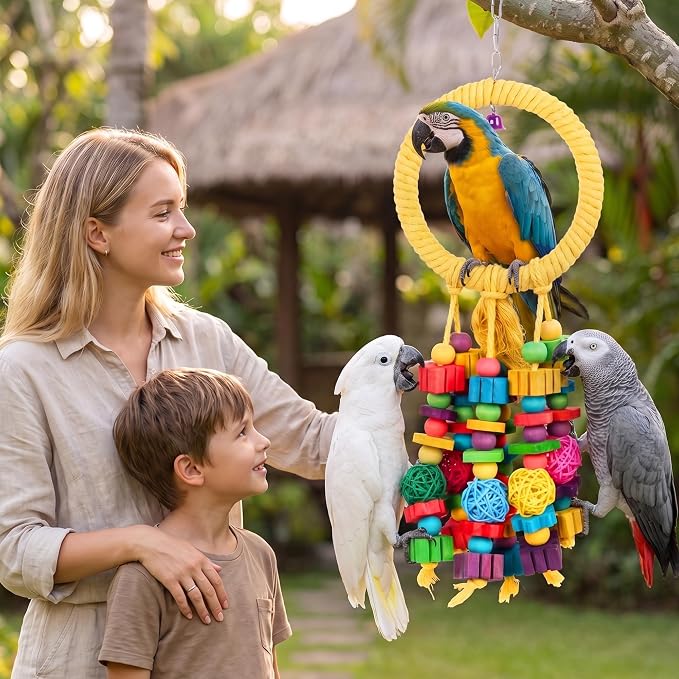Parrot Chew Toys for Medium & Large Birds (Such as Macaws, African Grey Parrots, and Various Amazon Parrots). The Colorful, Natural Wooden Cage Parrot Toys for Large Birds.