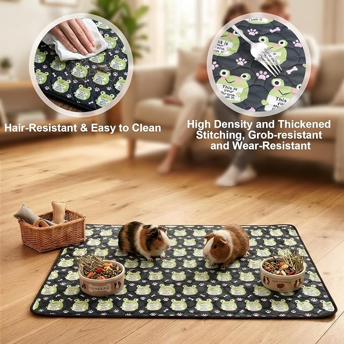 2PCS Reusable Guinea Pig Cage Liners,28"x70"Washable Fast Absorbent Odor Resistant Anti-Slip Training Pee Pads, Funny Frog Pattern,Options for Guinea Pigs, Rabbits, Hamsters, Rats, Chinchillas