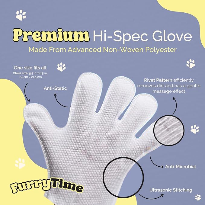 FURRYTIME Pet Cleaning Glove Wipes for Dogs & Cats, 30 Gloves, Hypoallergenic Pet Wipes Disposable No-Rinse Grooming, Extra Thick Bathing Wipes, Pet Dry Cleaning Paws, Coat, Ears, Eye Area, Butt | Hypoallergenic, Lick-Safe, Full-Body Grooming & Deodori...