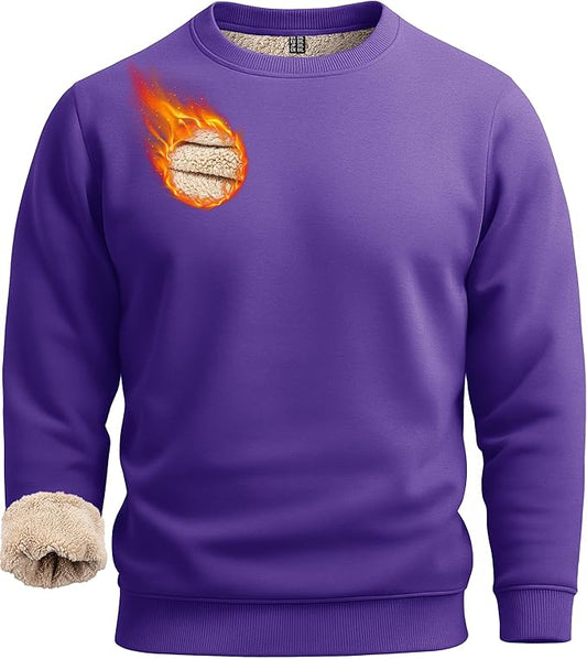 Boladeci Men's Full Sherpa Lined Crewneck Sweatshirts Heavy-weight Fleece Pullover Thick Thermal Long Sleeve Cotton