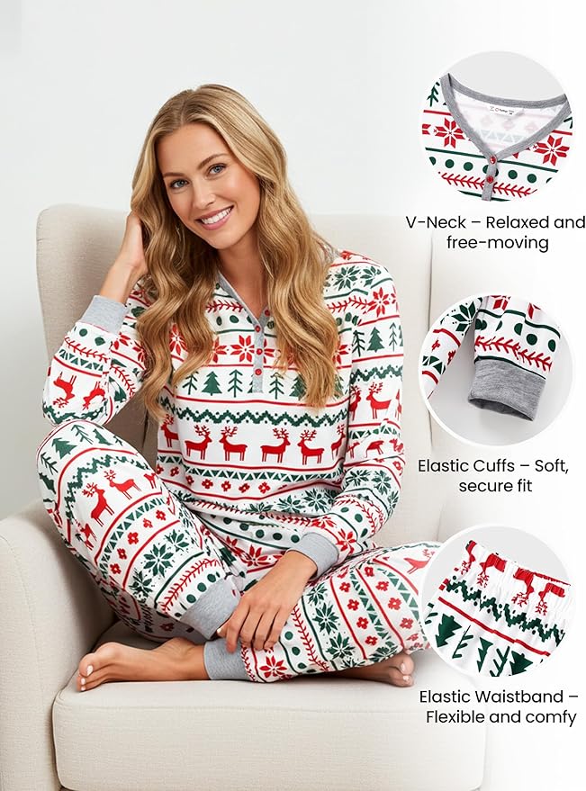 PATPAT Christmas Family Matching Pajama Sets Includes Christmas Socks - Perfect for Family Photos & Holiday Celebrations