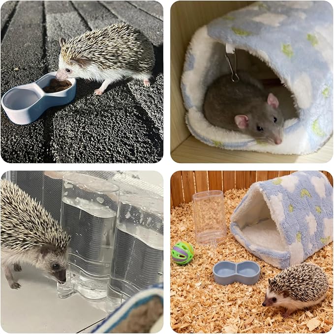 Hedgehog Bed Cave Nest Hideout Hedgehog Accessories Ball Toy Pet Water Dispenser and Pet Bowl, Washable Warm Small Animals House Cage Accessories for Hedgehogs Guinea Pigs Hamsters