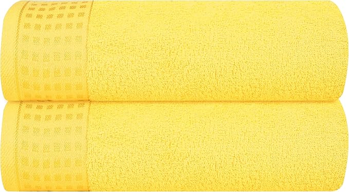GLAMBURG 100% Cotton 2 Pack Oversized Bath Towel Set 28x55 Inches, Ultra Soft Highly Absorbant Compact Quickdry & Lightweight Large Bath Towels, Ideal for Gym Travel Camp Pool - Lime Yellow