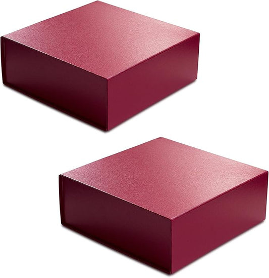 CECOBOX - Gift Boxes with Lids for Presents 6"x6"x2.75" - Matte, Collapsible Magnetic Closure Gift Box - Groomsmen & Bridesmaid Proposal Boxes, Wedding, PR, Birthdays, Holidays (Scarlet Leatherette)