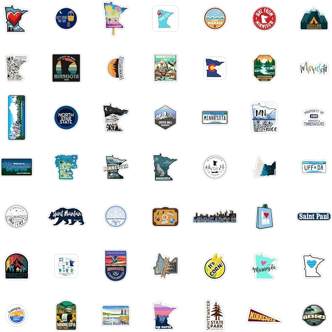 100Pcs Minnesota Stickers for Water Bottle and Laptop - State Souvenirs, Decorations & Gifts, Waterproof Vinyl Decals, Gifts for Women & Men