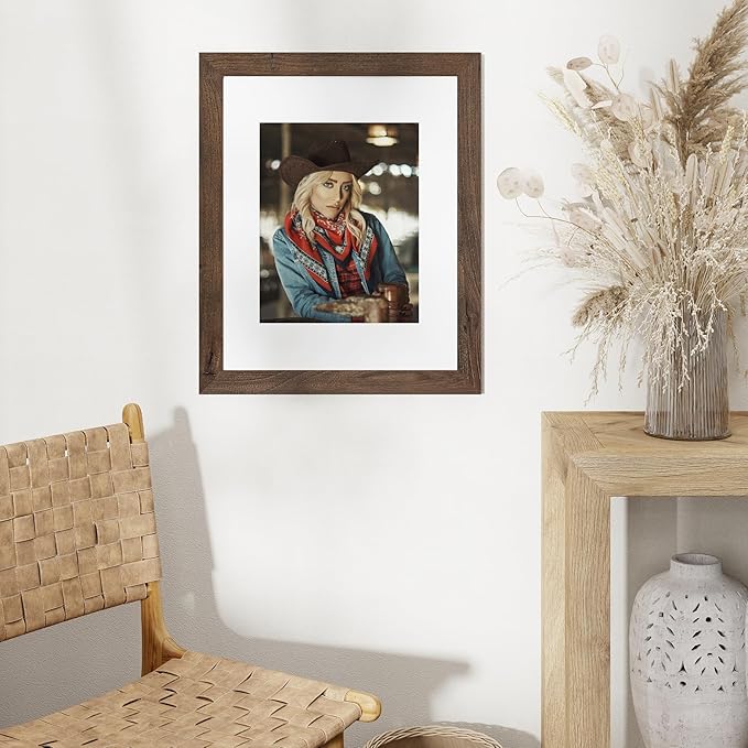 Fun Memories 16x20 Picture Frame, Solid Elm Wood Picture Frame with Tempered Glass, 16 x 20 Frame matted to 11x14, Rustic Picture Frames, 16x20 Picture Frames for Wall Decoration, Walnut, 1 Pack