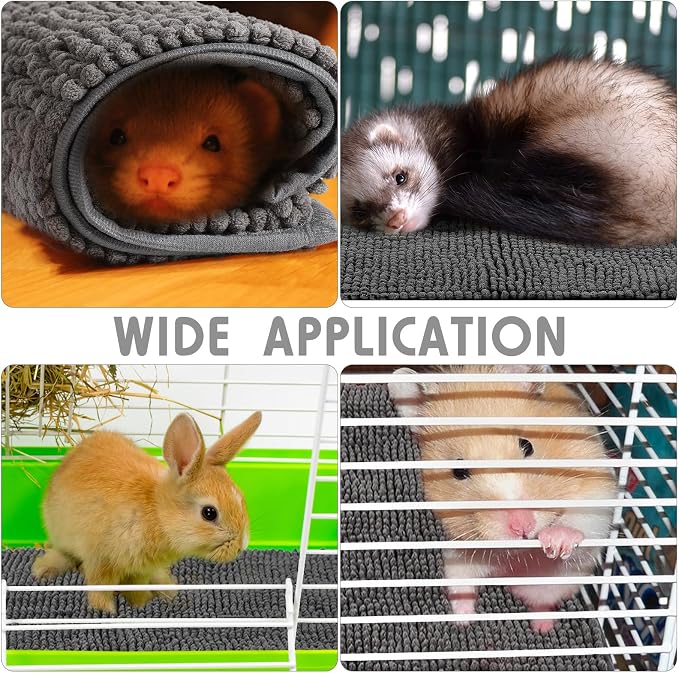 Amylove 4 Pcs Guinea Pig Cage Liner 12 x 12 Inch Washable Chenille Pee Pads Pet Dog Cat Bedding Training Mat Reusable for Small Animals Puppy Bunny Hamster Chinchilla