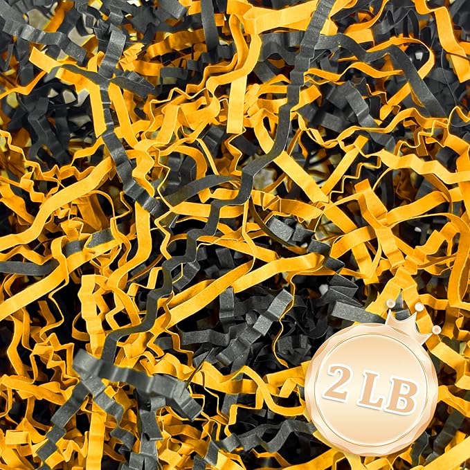Zankubom 2 LB Crinkle Cut Paper Shred Filler Great for Gift Wrapping, Basket Fillers, Birthday, Gift Wrapping, Anniversary, Halloween Christmas Party Decor Filling Supplies Black Gold