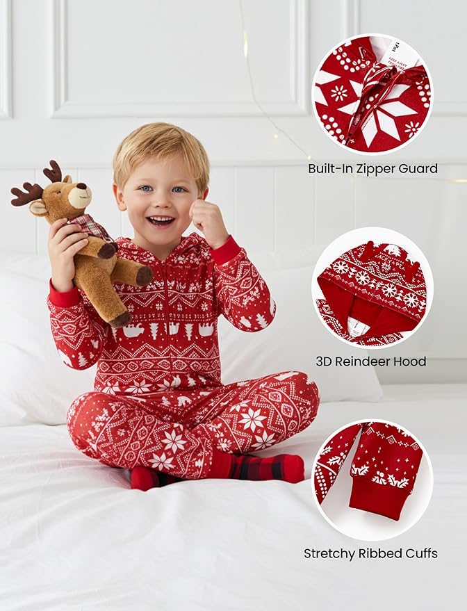 PATPAT Matching Family Christmas Onesie Pajamas – Holiday Hooded Jumpsuit Sleepwear PJs Couples Xmas Loungewear with Socks