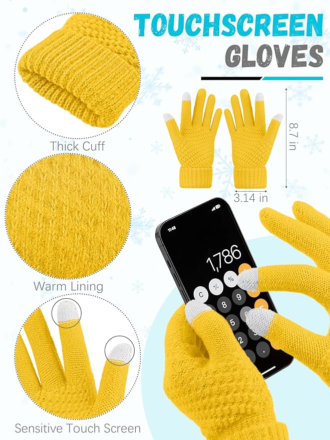 Winter Beanie Hat Scarf Gloves, Warm Fleece Knit Hats Touch Screen Gloves Neck Scarf Set Winter Gifts for Unisex Adult