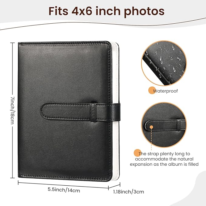 Lifting Photo Album 4x6 with 68 Pockets，Premium Vegan Leather Cover Small Photo Album Book，Mini Picture Album for Family Birthday Anniversary Baby Vacations (Black)