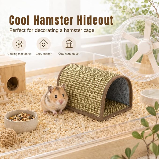 Summer Mat Guinea Pig Hideout – Cool Small Animal Bed with Hamster Bed Tunnel Design, Washable House Cage Accessories for Hamster, Chinchillas, Mice, Hedgehogs, Ferrets, Rats