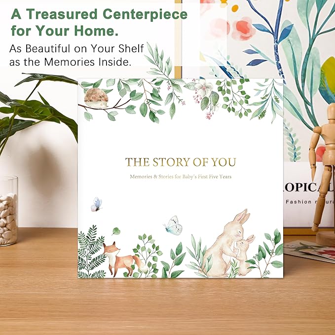 Keepsake Baby Book, Baby Memory Book for Boys and Girls, First 5 Year Baby Milestone Book from Birth to Age 5, Keepsake Album with Inner Pockets, Durable Hardcover Gift for New Parents, 132 Pages