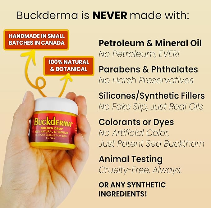 Beesaluxe Buckderma - 100% Natural All-In-One Seabuckthorn Balm - Facial Moisturizer, Oil Cleanser, Overnight Mask, Makeup Remover, Lip Balm, Hand Cream, Foot Butter and More