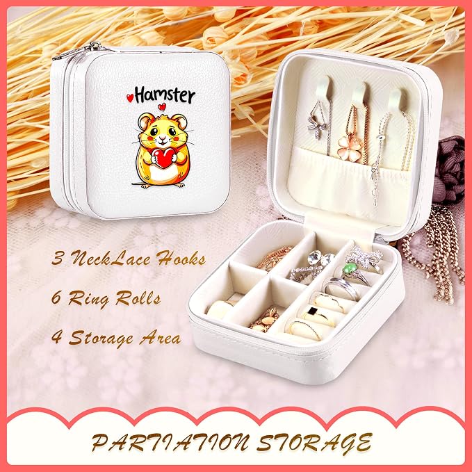 Hamster Jewelry Box, Gifts For Kids Teens Girls, Hamster Lovers Stuff Items Accessories Things Merchandise Decor Merch, Travel Ring Earrings Necklace Organizer Holder!