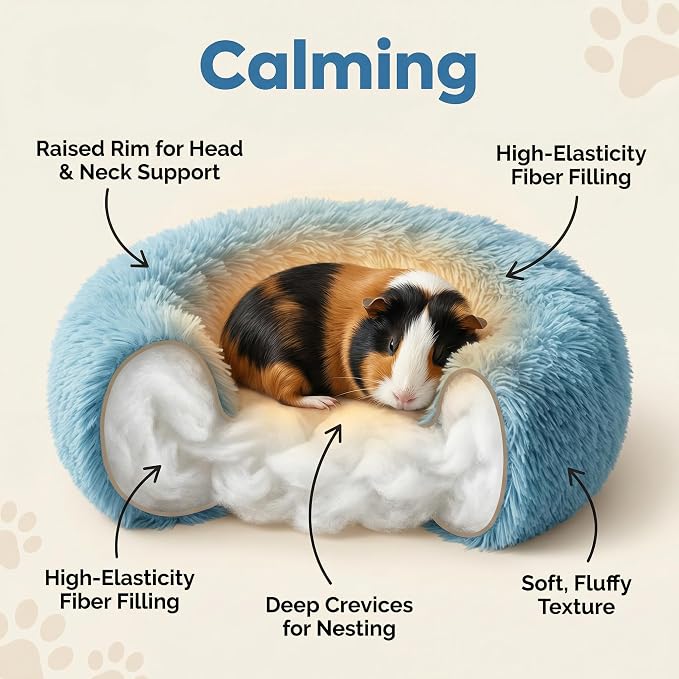 Guinea Pig Bed for Small Animal for Dwarf Rabbits/Hamster/Hedgehog/Ferrets | 11.8 Inch Small Animal Beds Washable，Hideout Soft & Comfortable Donut Bed,Blue
