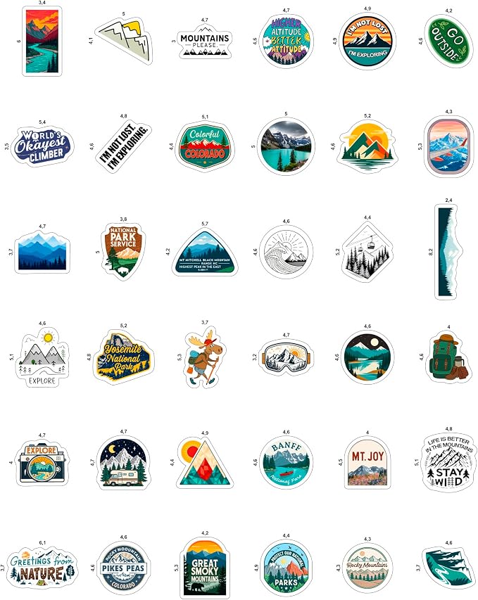 100Pcs Mountain Stickers for Scrapbooking, for Water Bottle, Laptop - Mountain Gifts & Party Decorations - Adventure, Camping Stickers, Nature Decals - Gift for Women & Men