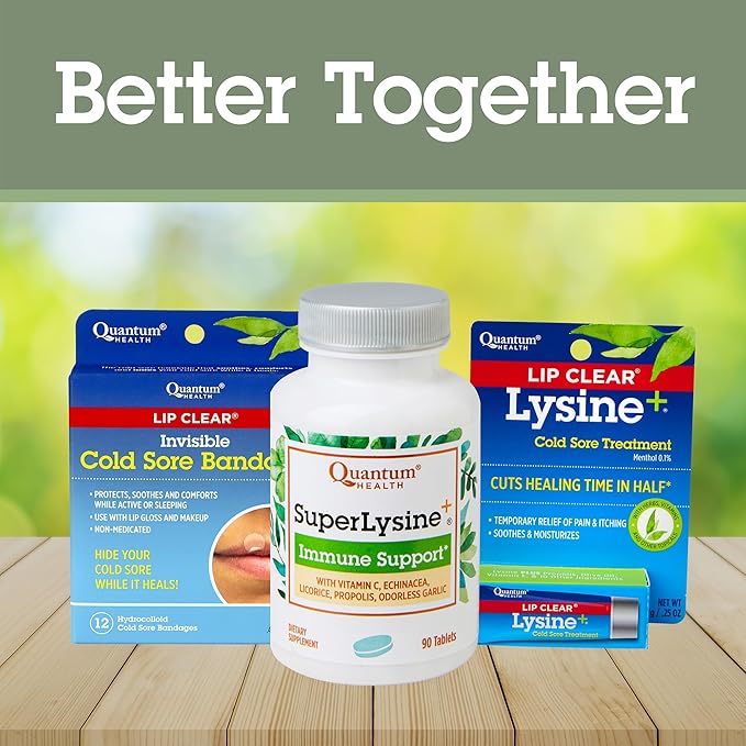 Quantum Health Lip Clear Lysine+ Cold Sore Treatment Soothe & Moisturize Mouth Sores - L-Lysine Menthol Calendula & Propolis Ointment - Transparent Fever Blister Healing Balm - 0.25 Oz