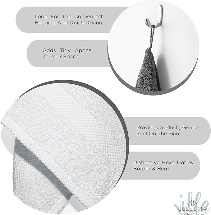 100% Combed Cotton Bathroom Towel Set of 3- 1 Bath Towel, 1 Hand Towel, 1 Wash Cloth, Sustainable, Soft, Highly Absorbent 3 Piece Cotton Bath Towel Set Ideal for Hotels, Spa, Bathroom, Dorm, White